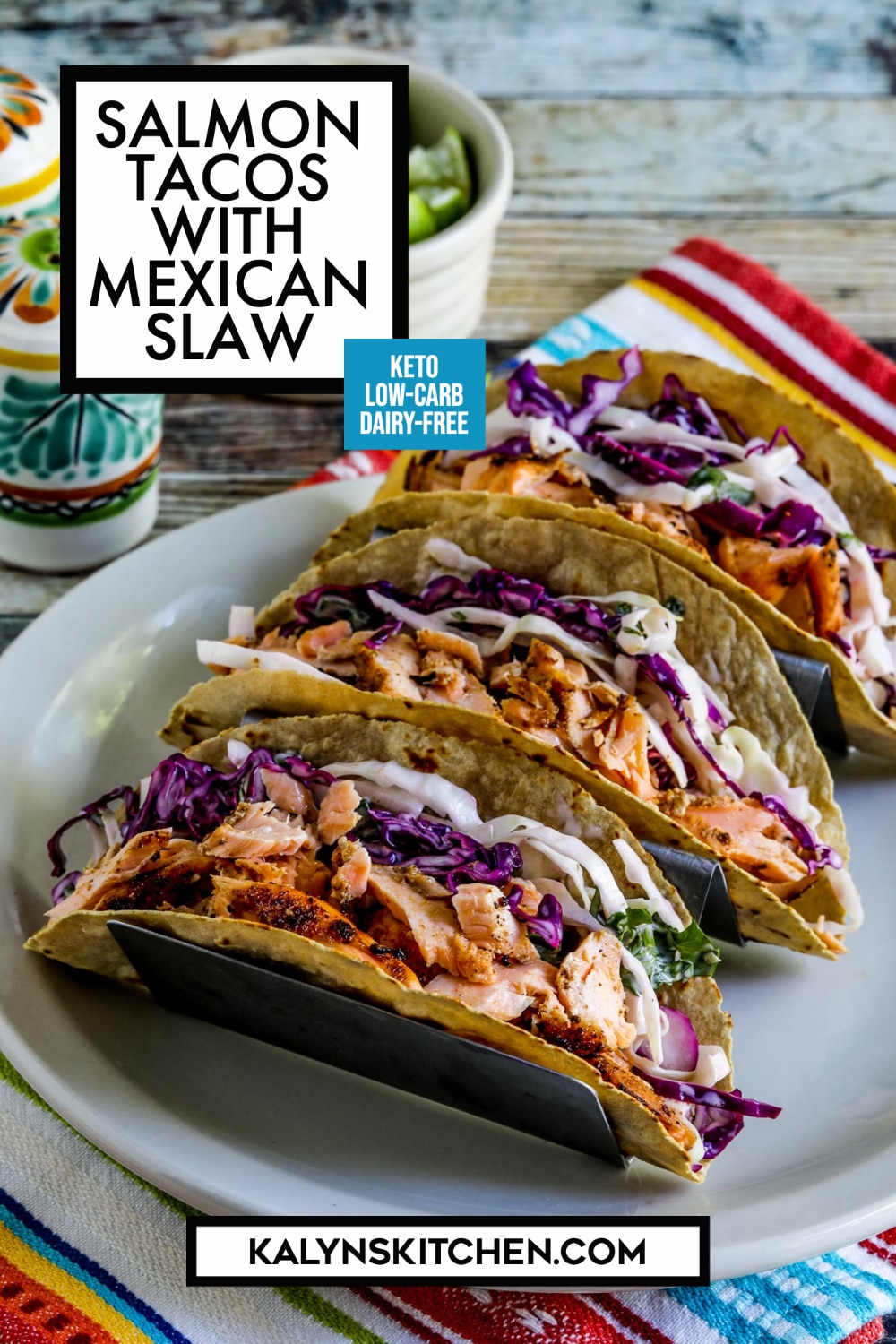 Pinterest image of Salmon Tacos with Mexican Slaw