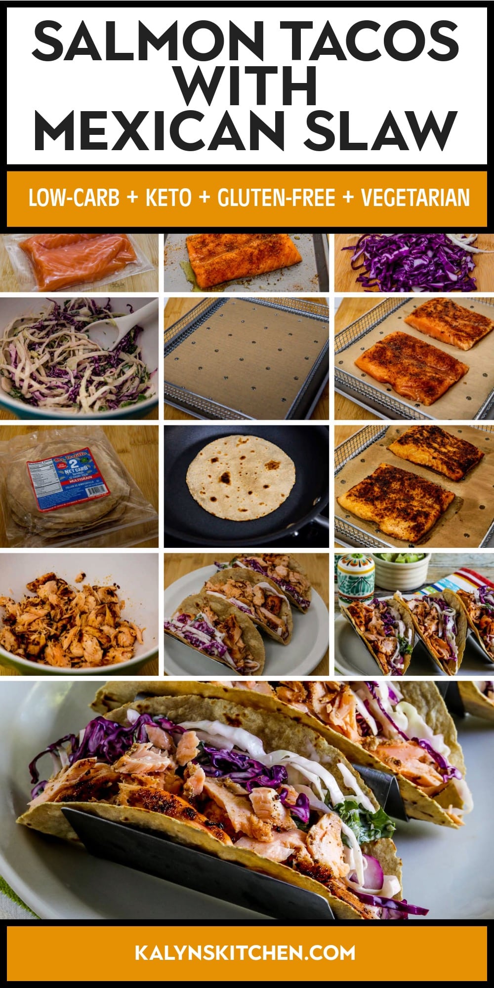 Pinterest image of Salmon Tacos with Mexican Slaw