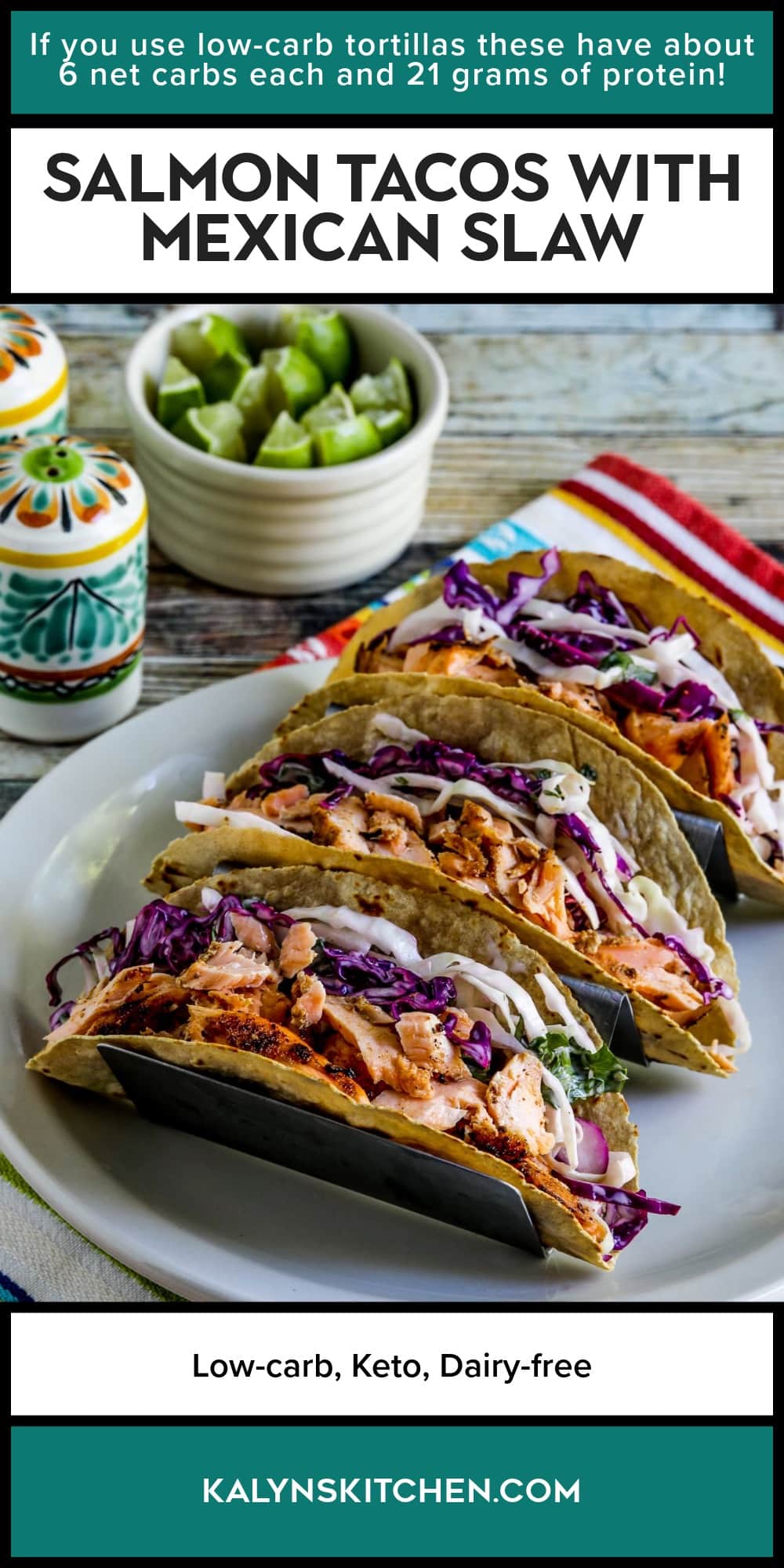 Pinterest image of Salmon Tacos with Mexican Slaw