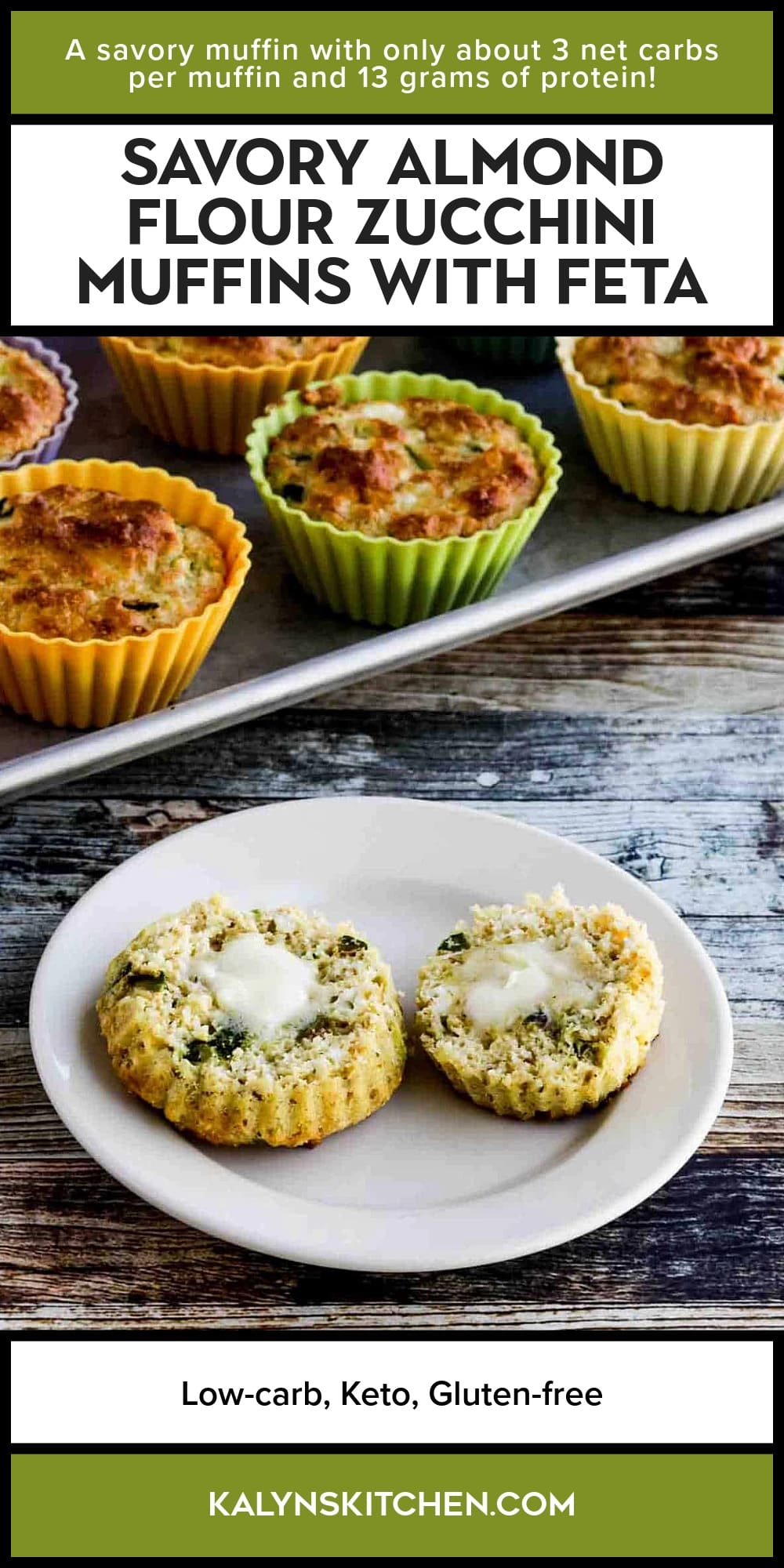 Pinterest image of Savory Almond Flour Zucchini Muffins with Feta