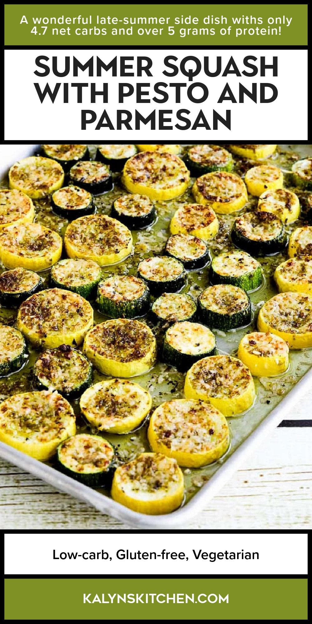 Pinterest image of Summer Squash with Pesto and Parmesan