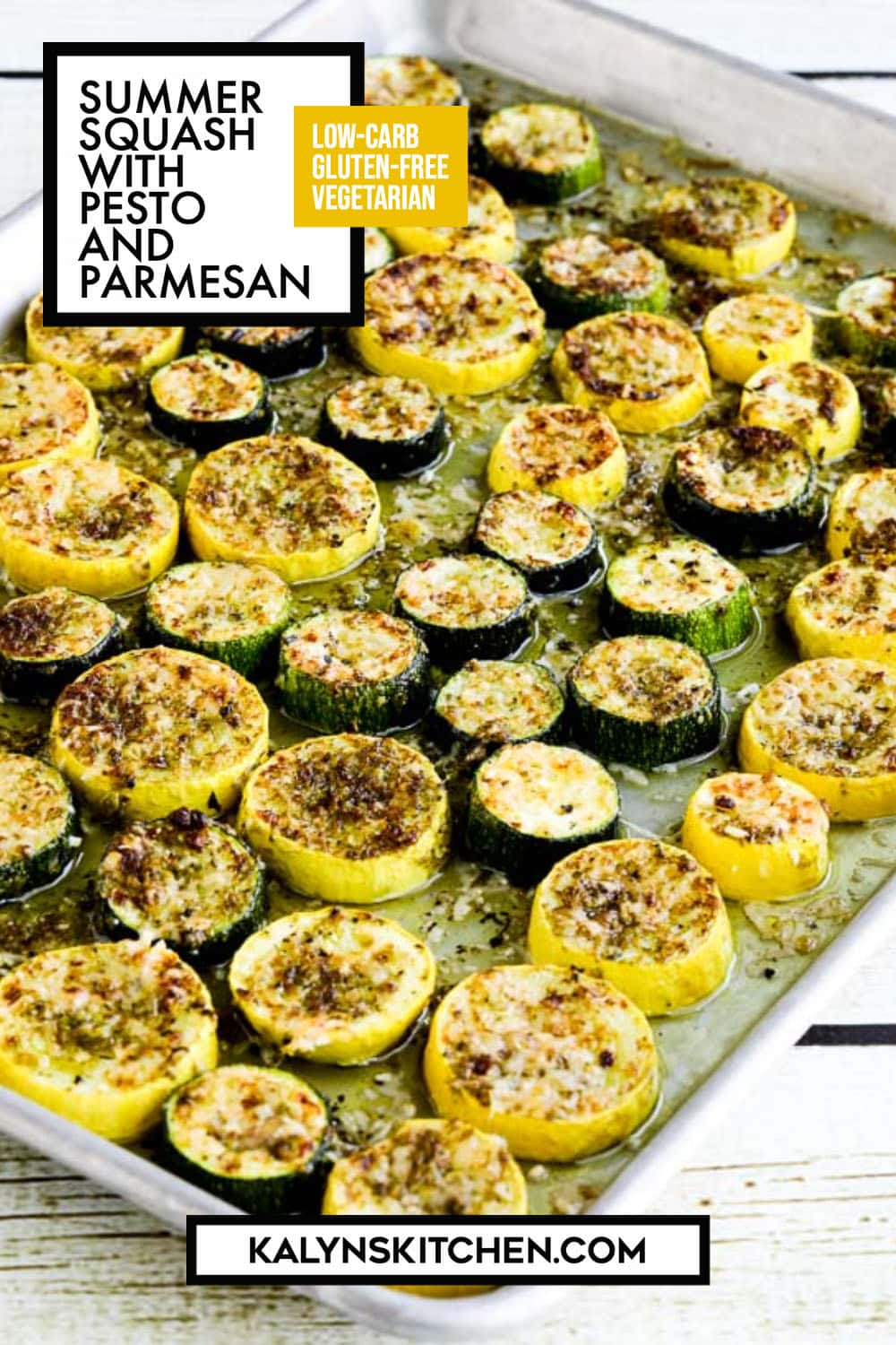 Pinterest image of Summer Squash with Pesto and Parmesan
