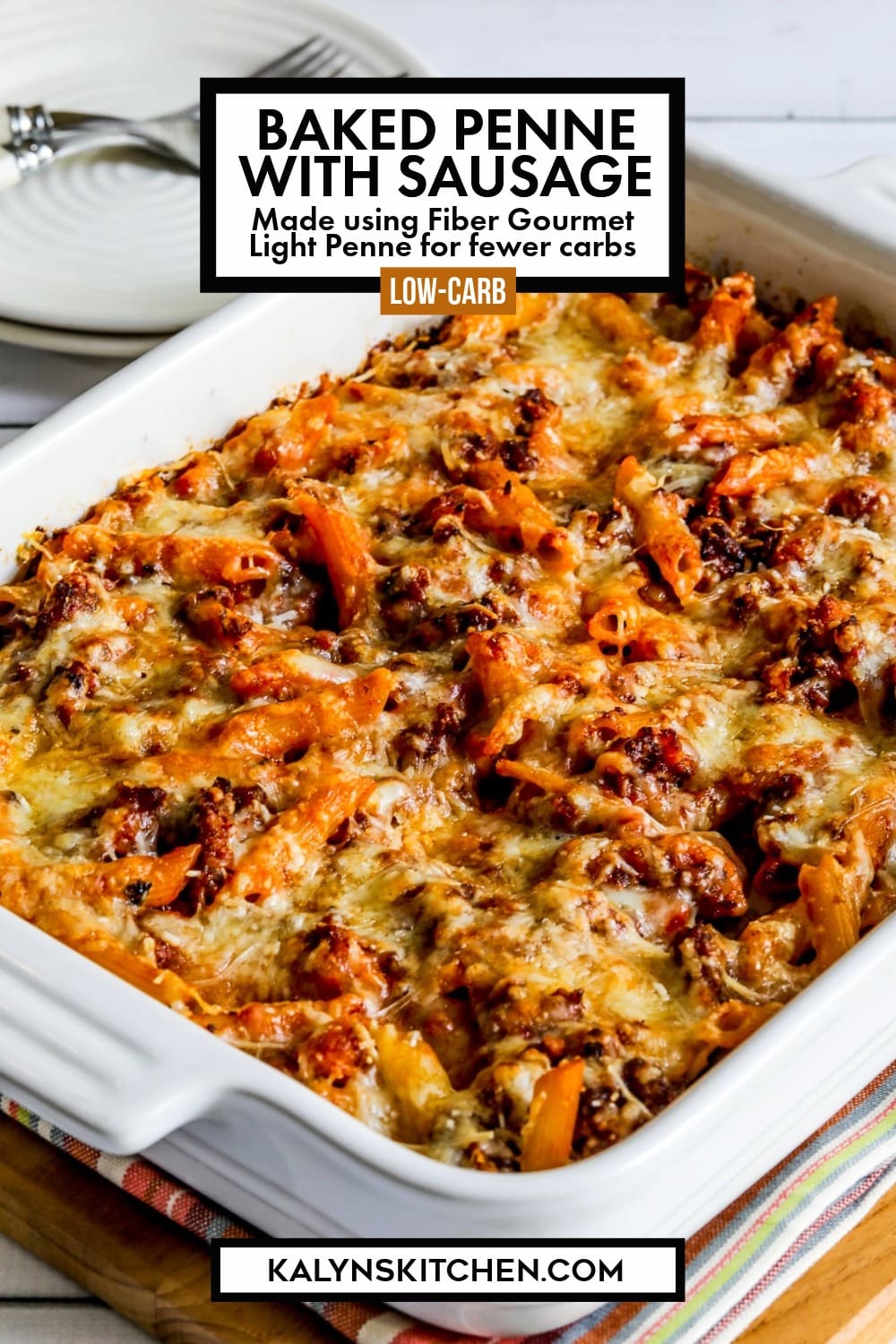 Pinterest image of Baked Penne with Sausage