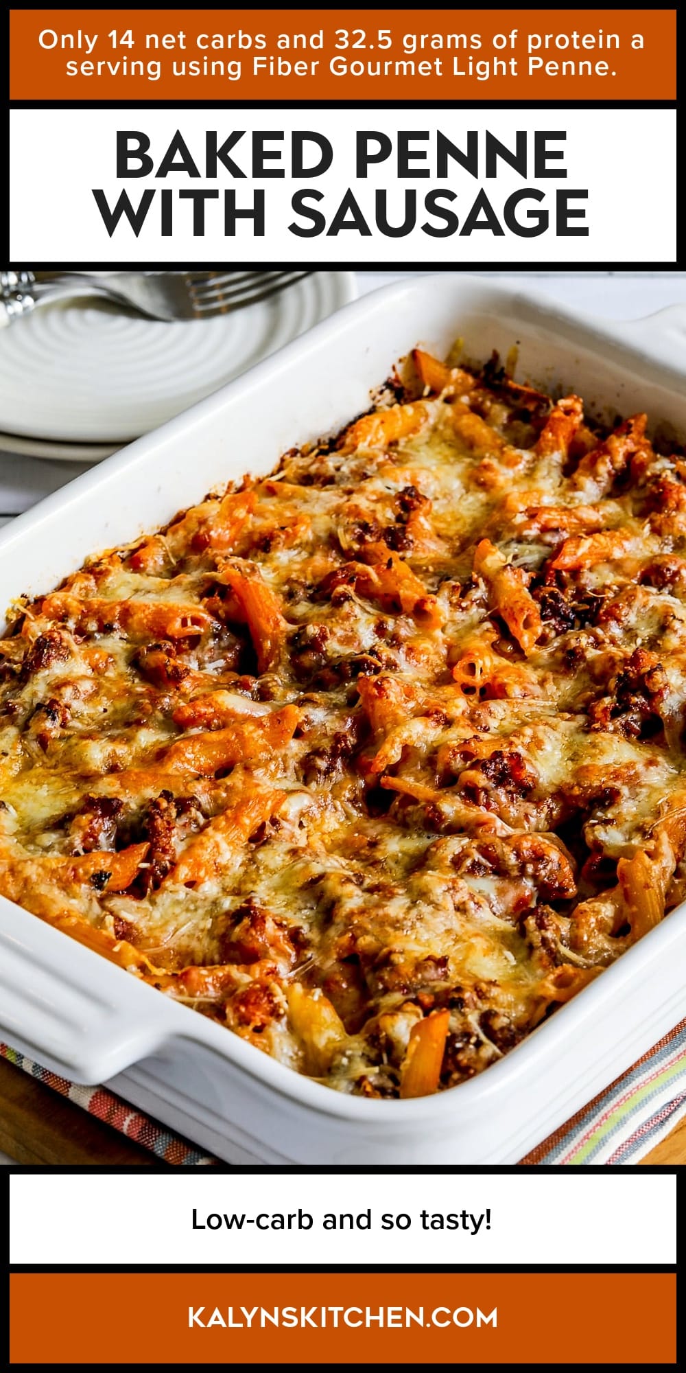Pinterest image of Baked Penne with Sausage