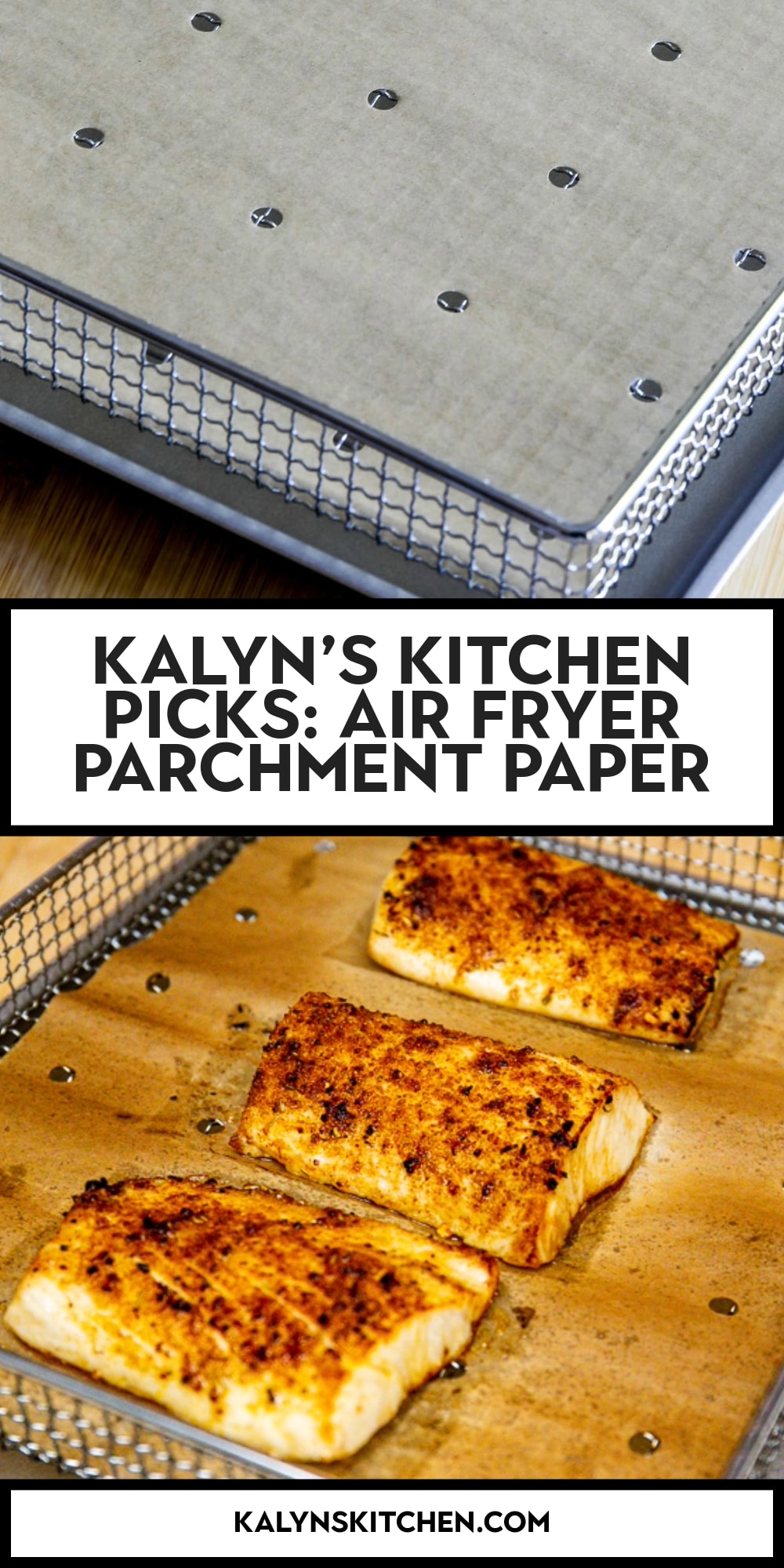 Pinterest image of Kalyn's Kitchen Picks: Air Fryer Parchment Paper