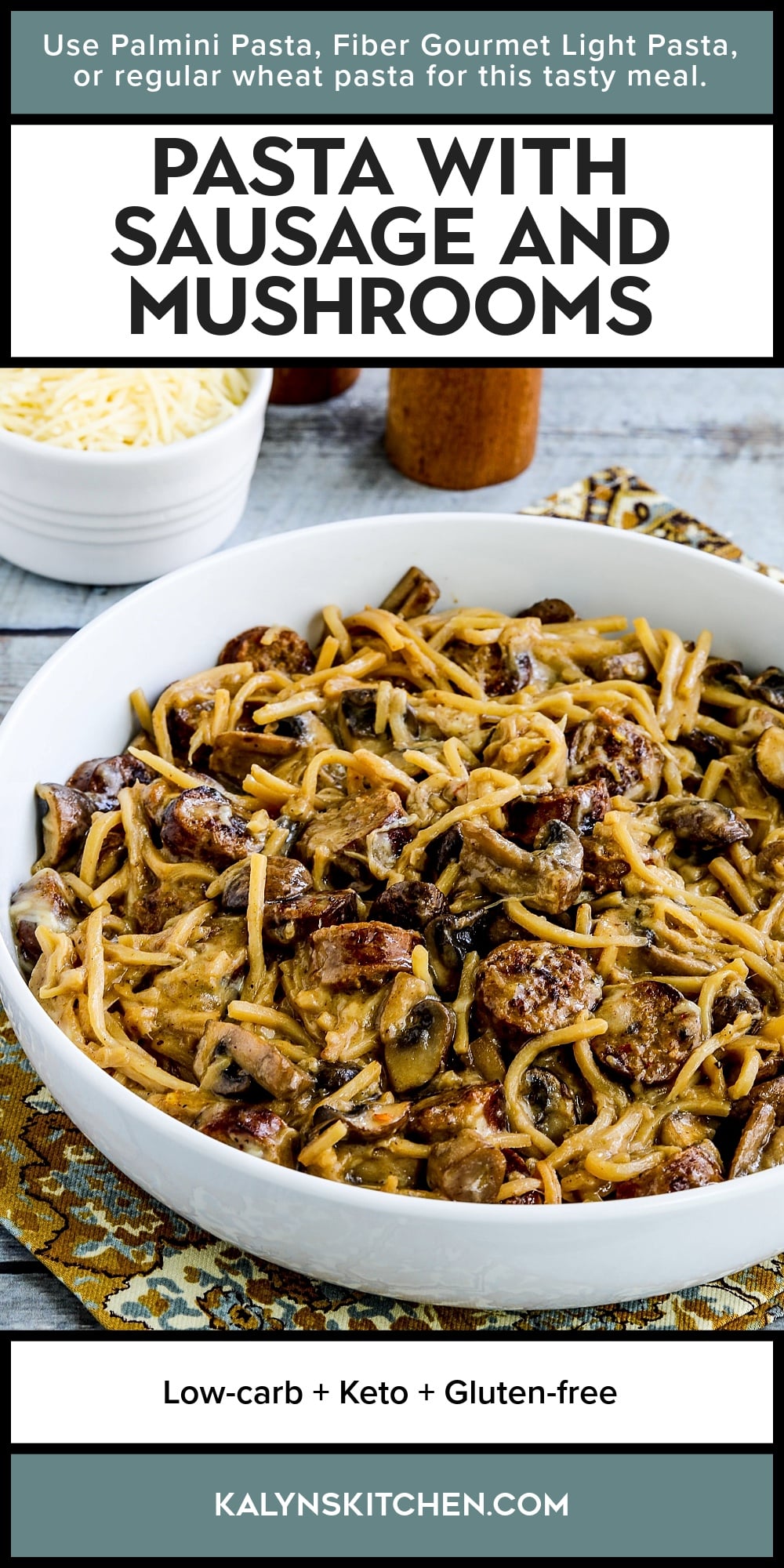 Pinterest image of Pasta with Sausage and Mushrooms