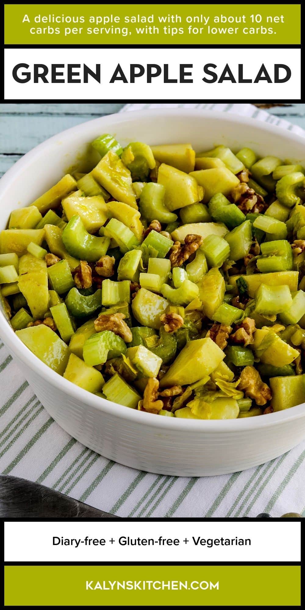 Pinterest image for Green Apple Salad shown in serving bowl.