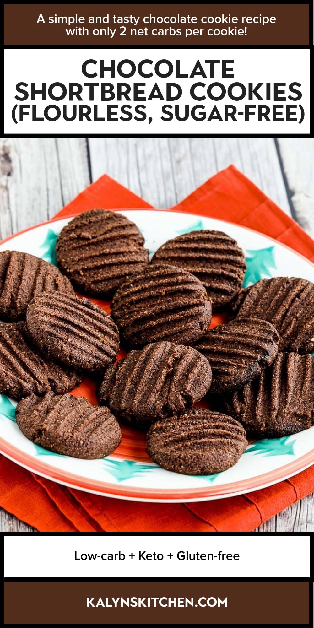 Pinterest image of Chocolate Shortbread Cookies (Flourless, Sugar-Free)