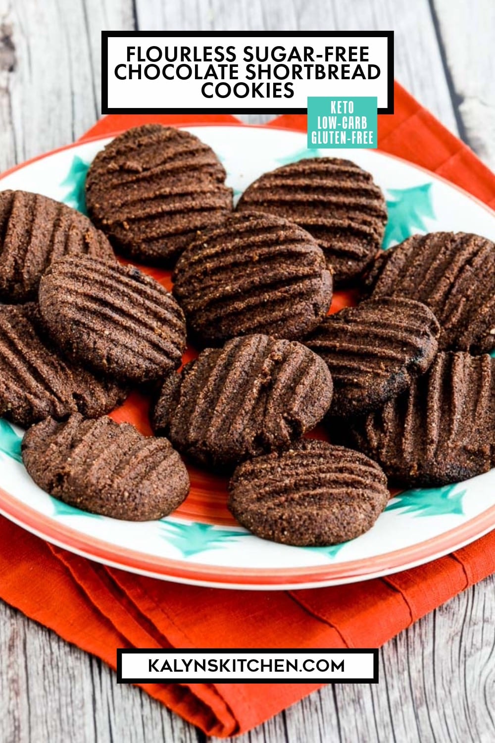 Pinterest image of Flourless Sugar-Free Chocolate Shortbread Cookies