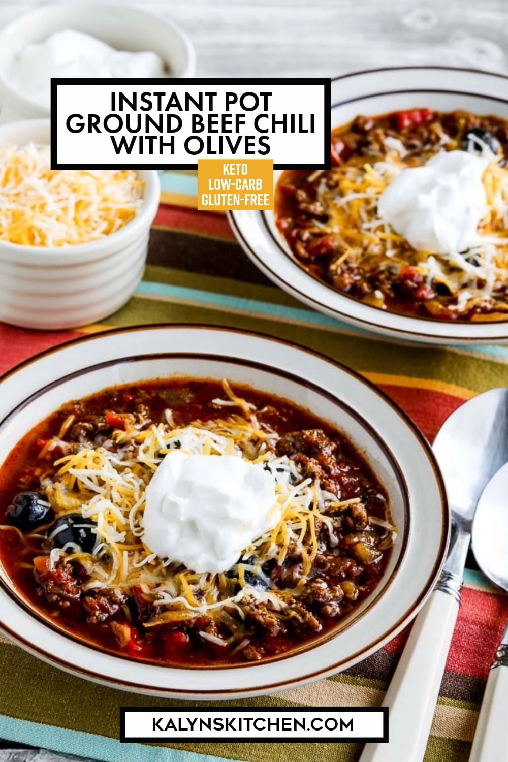 Pinterest image of Instant Pot Ground Beef Chili with Olives