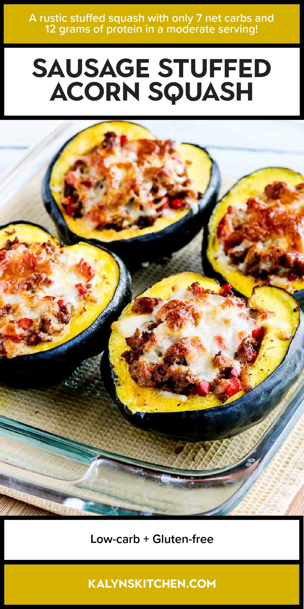Pinterest image of Sausage Stuffed Acorn Squash
