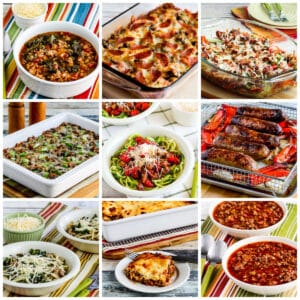 Low-Carb and Keto Italian Sausage Recipes collage showing featured recipes.