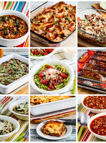 Low-Carb and Keto Italian Sausage Recipes collage showing featured recipes.