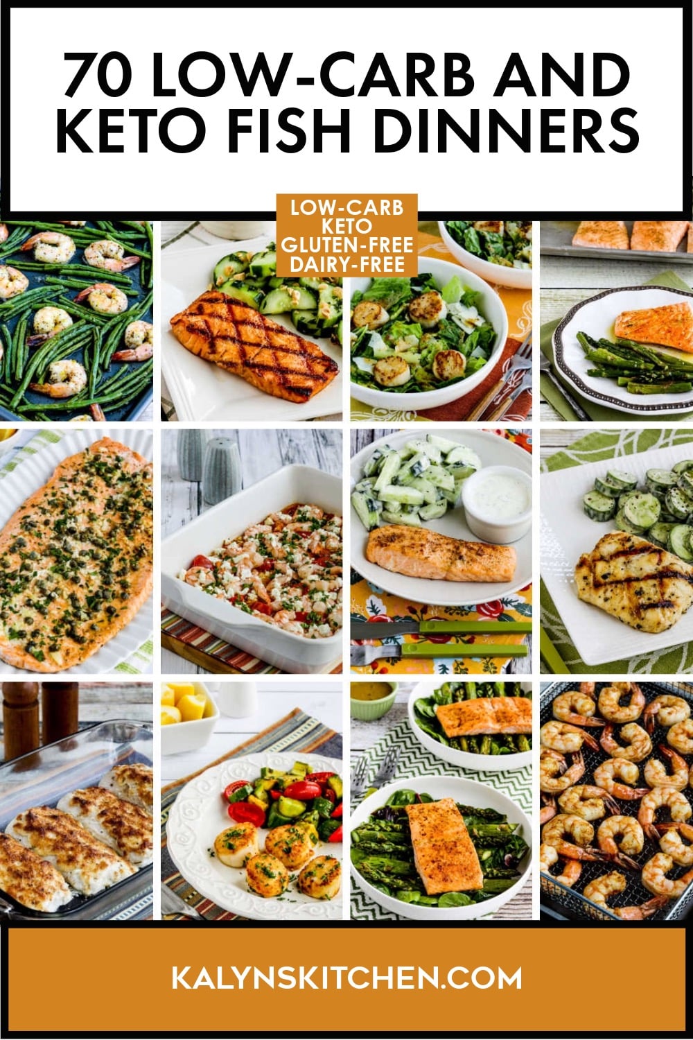 Pinterest image of 70 Low-Carb and Keto Fish Dinners