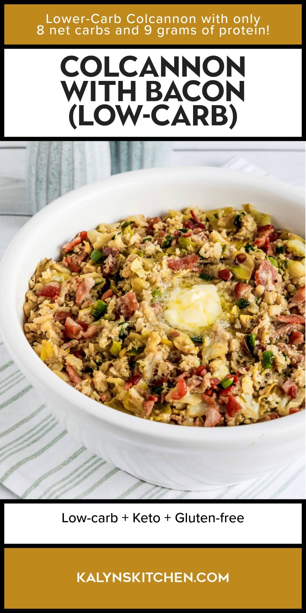 Pinterest image of Colcannon with Bacon (Low-Carb)