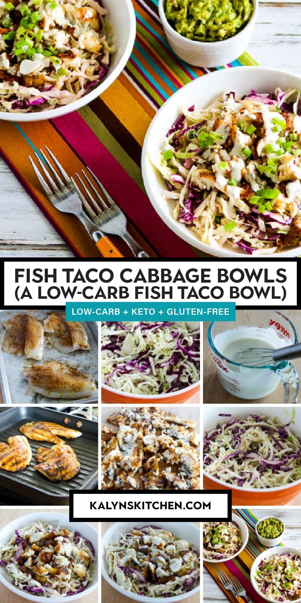 Pinterest image of Fish Taco Cabbage Bowls