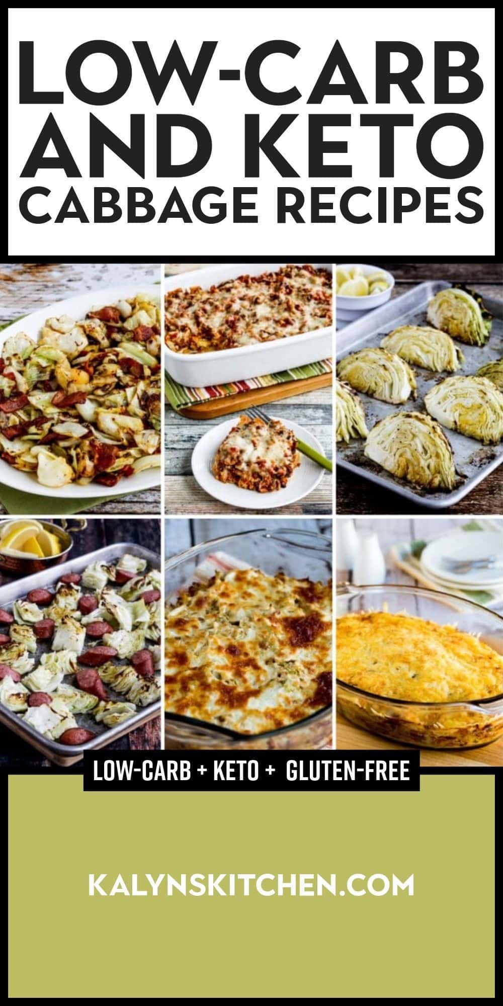 Pinterest image for Low-Carb and Keto Cabbage Recipes collage showing featured recipes.
