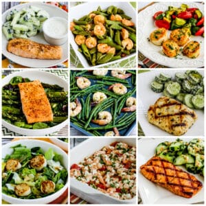 Collage photo of Low-Carb Fish Dinners showing featured recipes.