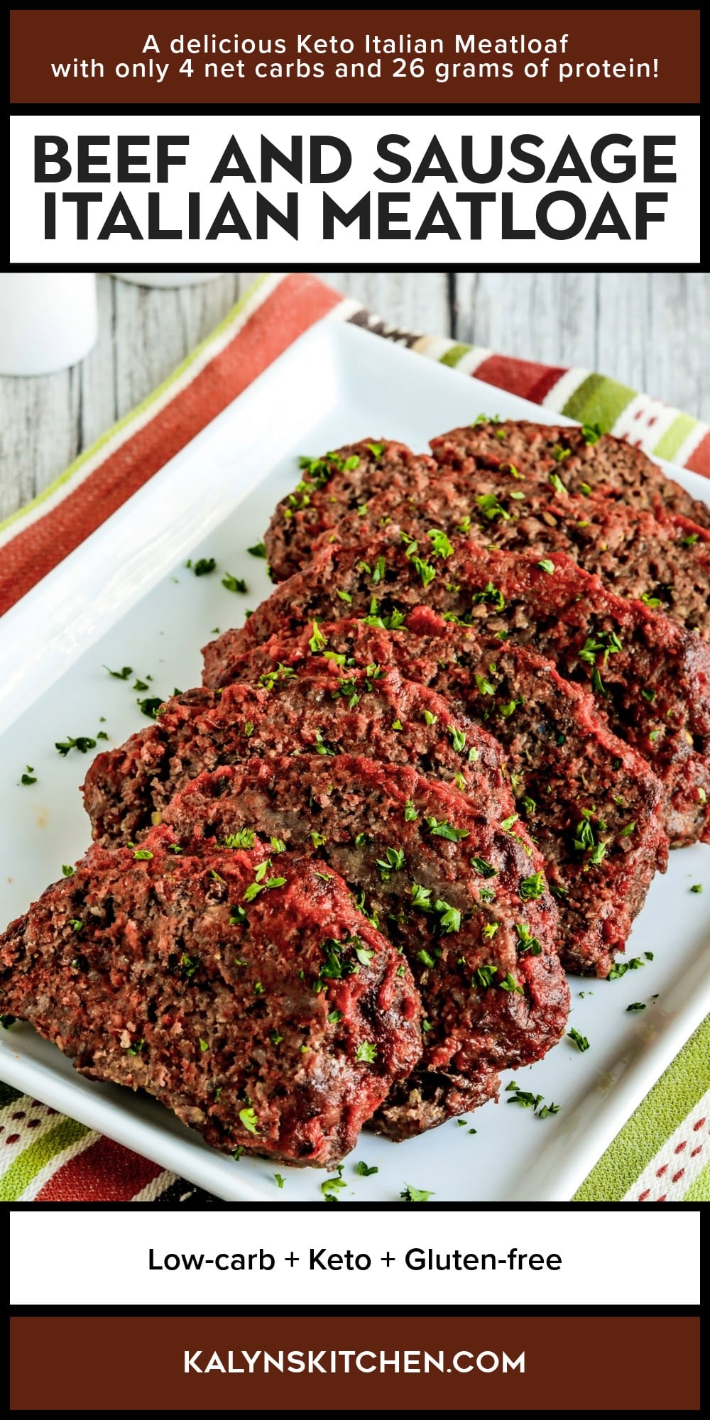 Pinterest image of Beef and Sausage Italian Meatloaf