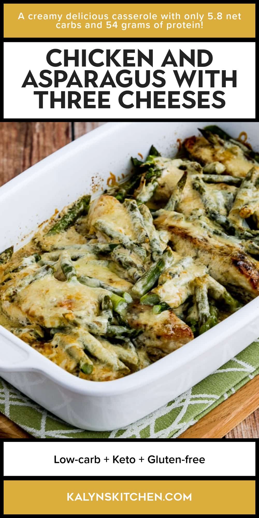 Pinterest image of Chicken and Asparagus with Three Cheeses