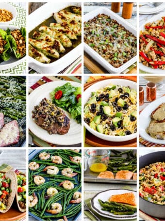 Collage photo for Easy Low-Carb Dinners showing featured recipes.