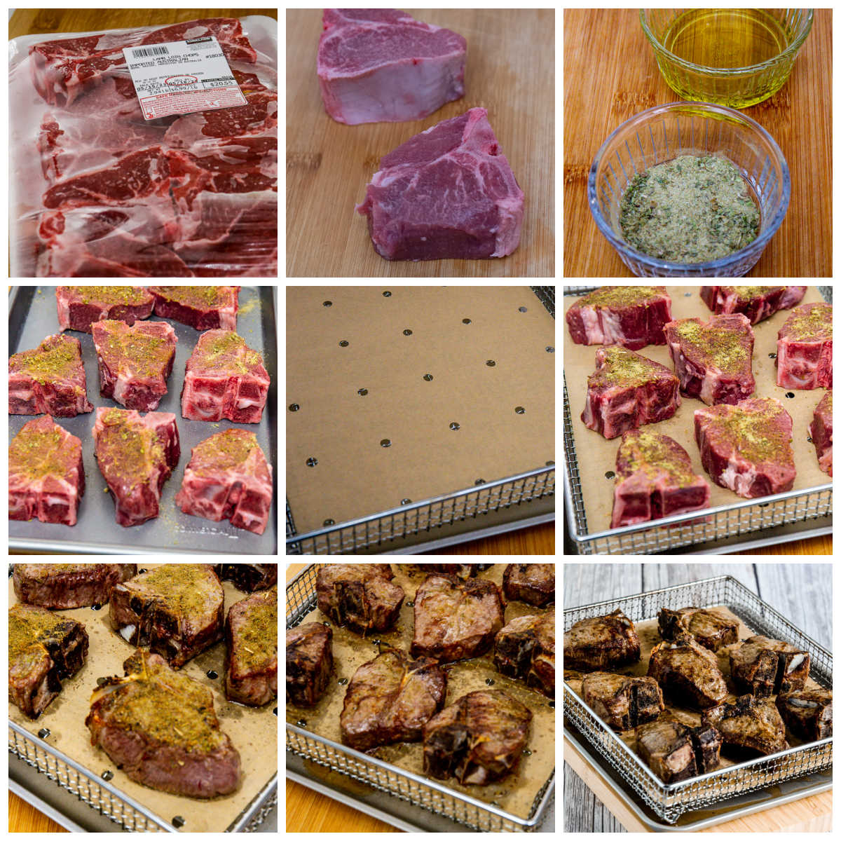 Air fryer lamb chops recipe step collage.