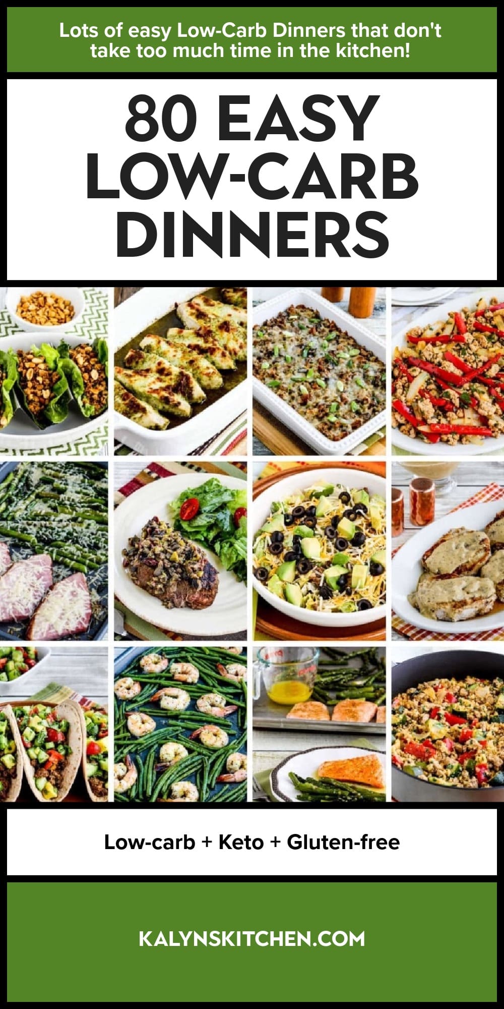 Pinterest image of 80 Easy Low-Carb Dinners
