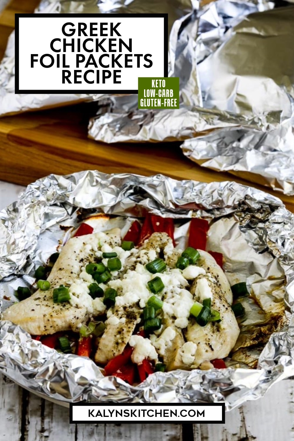 Pinterest image of Greek Chicken Foil Packets Recipe