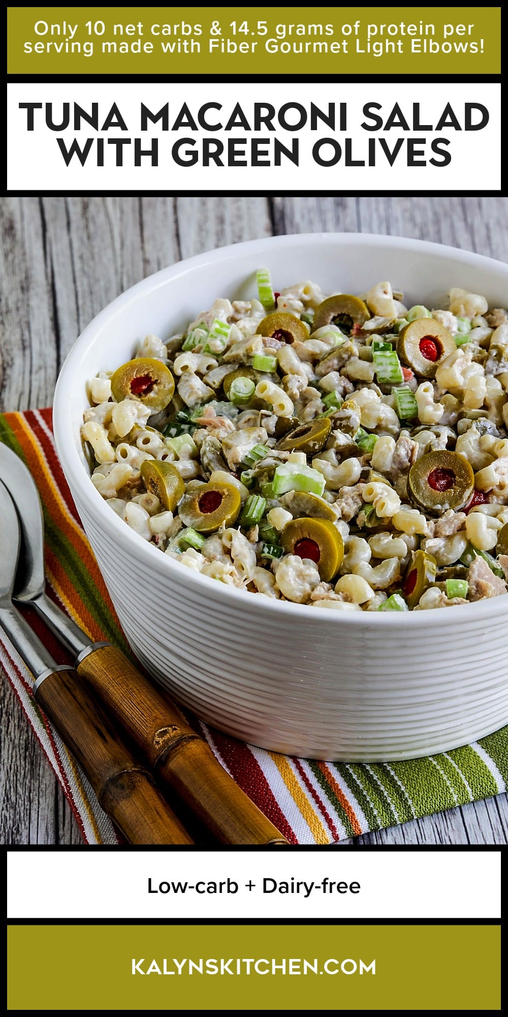 Pinterest image of Tuna Macaroni Salad with Green Olives