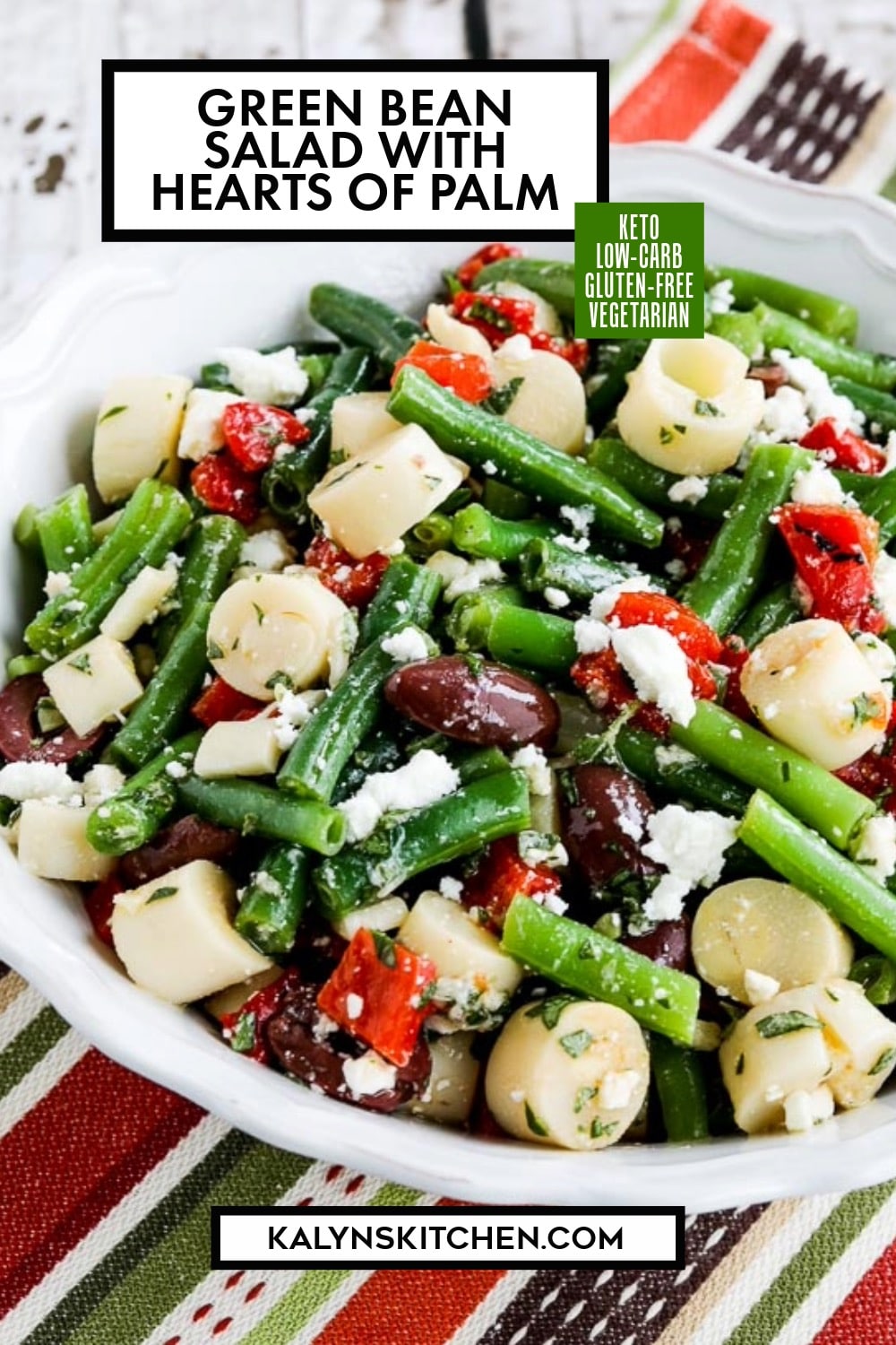 Pinterest image of Green Bean Salad with Hearts of Palm