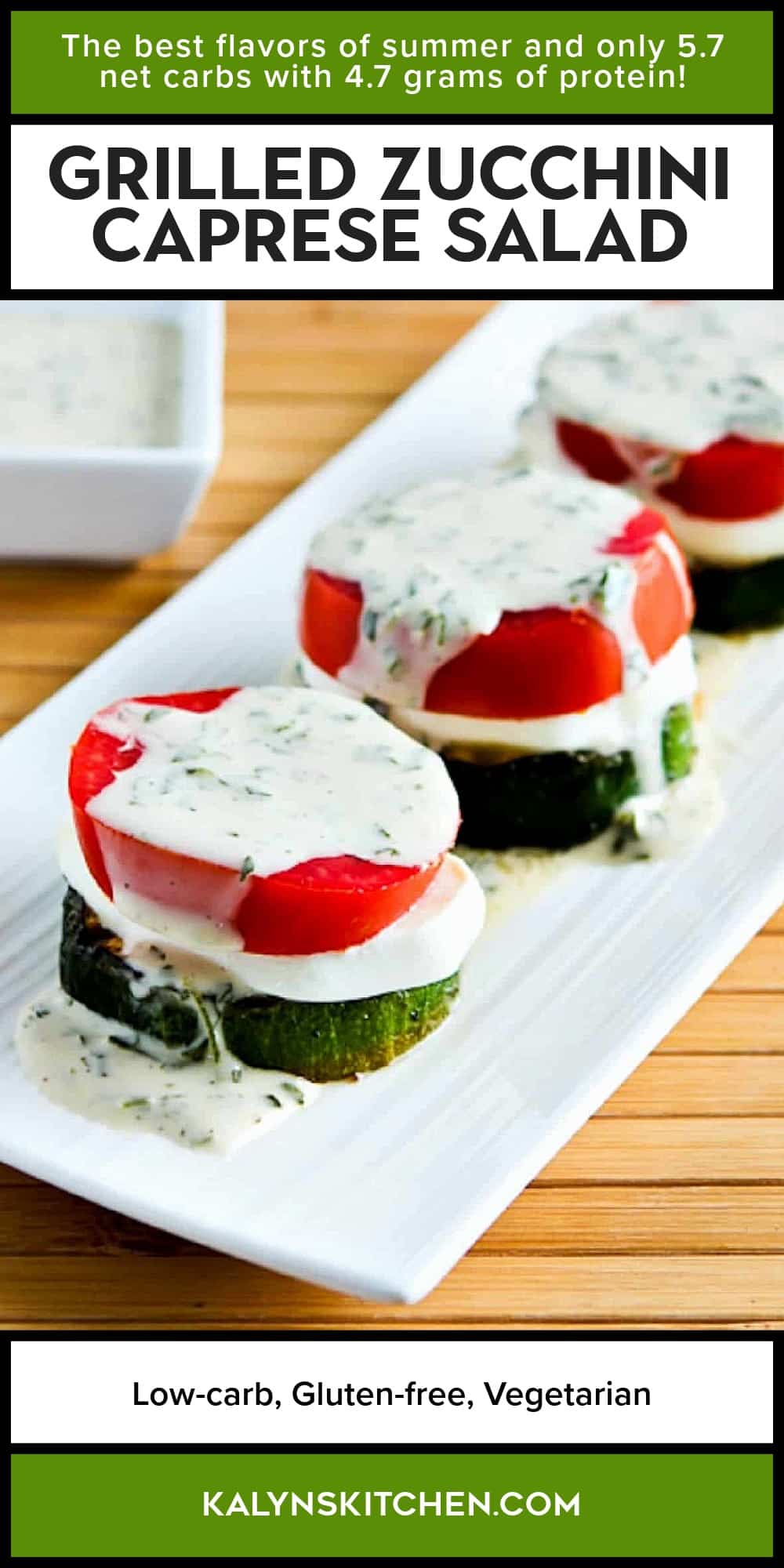Pinterest image of Grilled Zucchini Caprese Salad