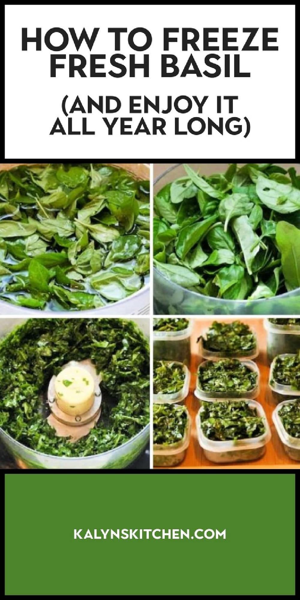 Pinterest collage image for How to Freeze Fresh Basil.