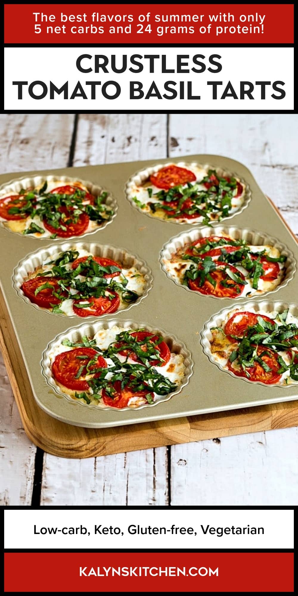Pinterest image of Crustless Tomato Basil Tarts