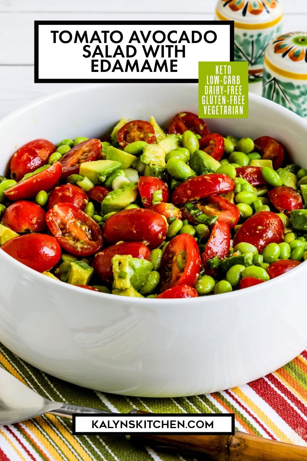 Pinterest image of Tomato Avocado Salad with Edamame
