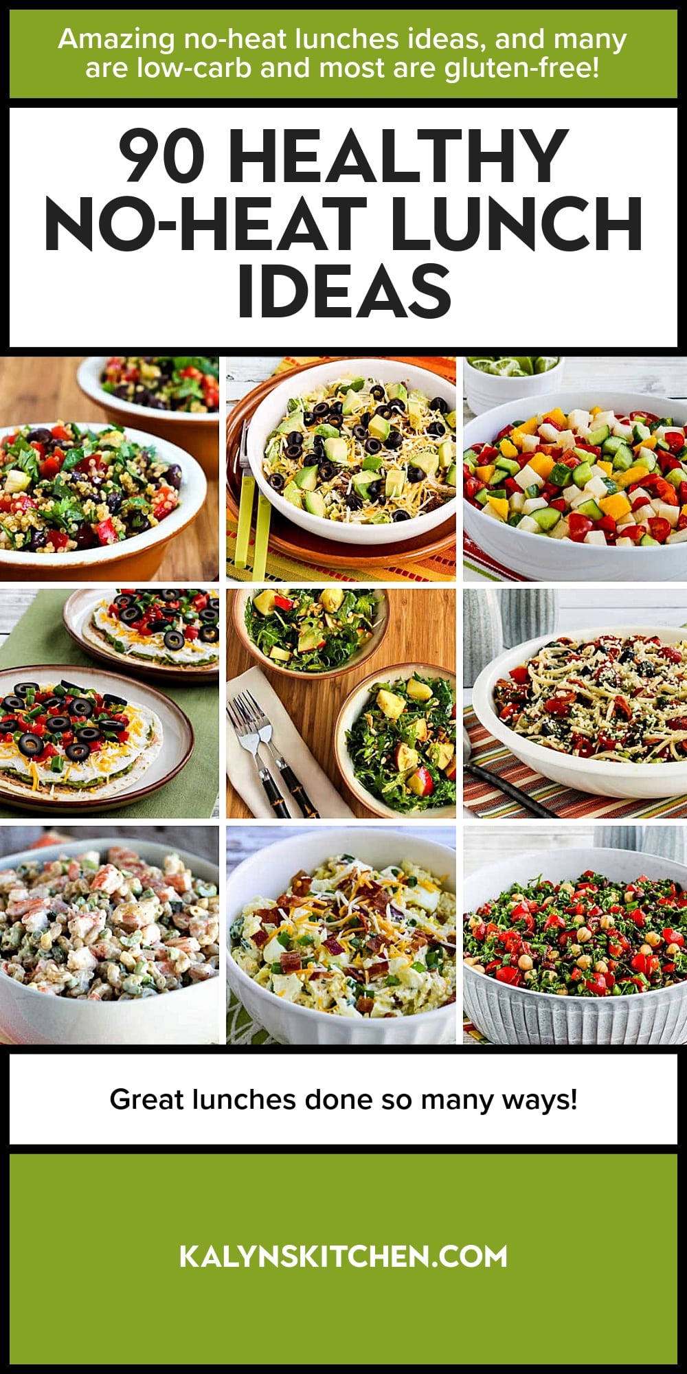 Pinterest image of 90 Healthy No-Heat Lunch Ideas