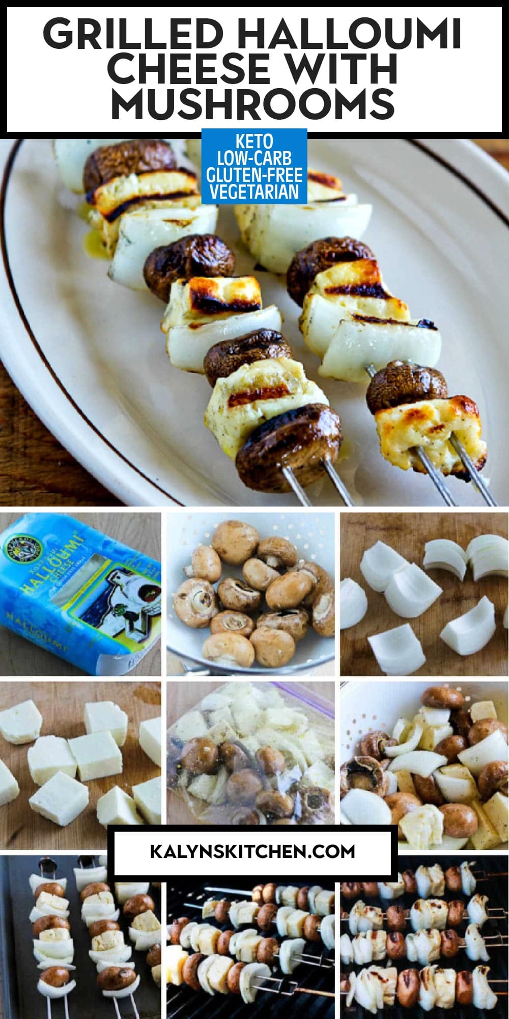 Pinterest image of Grilled Halloumi Cheese with Mushrooms