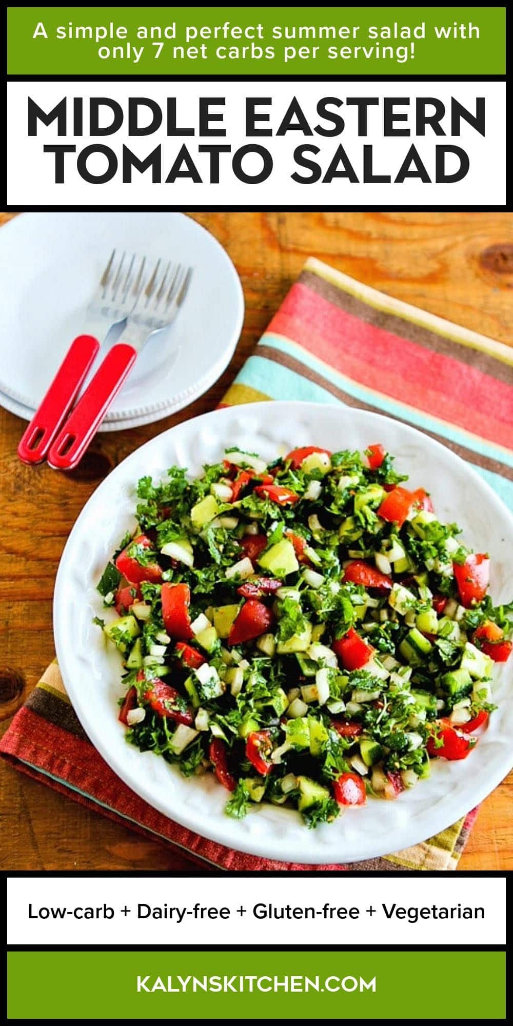 Middle Eastern Tomato Salad shown on serving plate.
