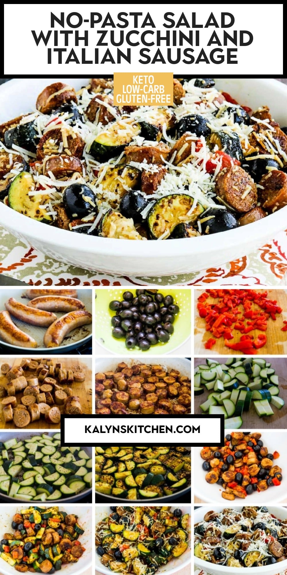 Pinterest image of No-Pasta Salad with Zucchini and Italian Sausage