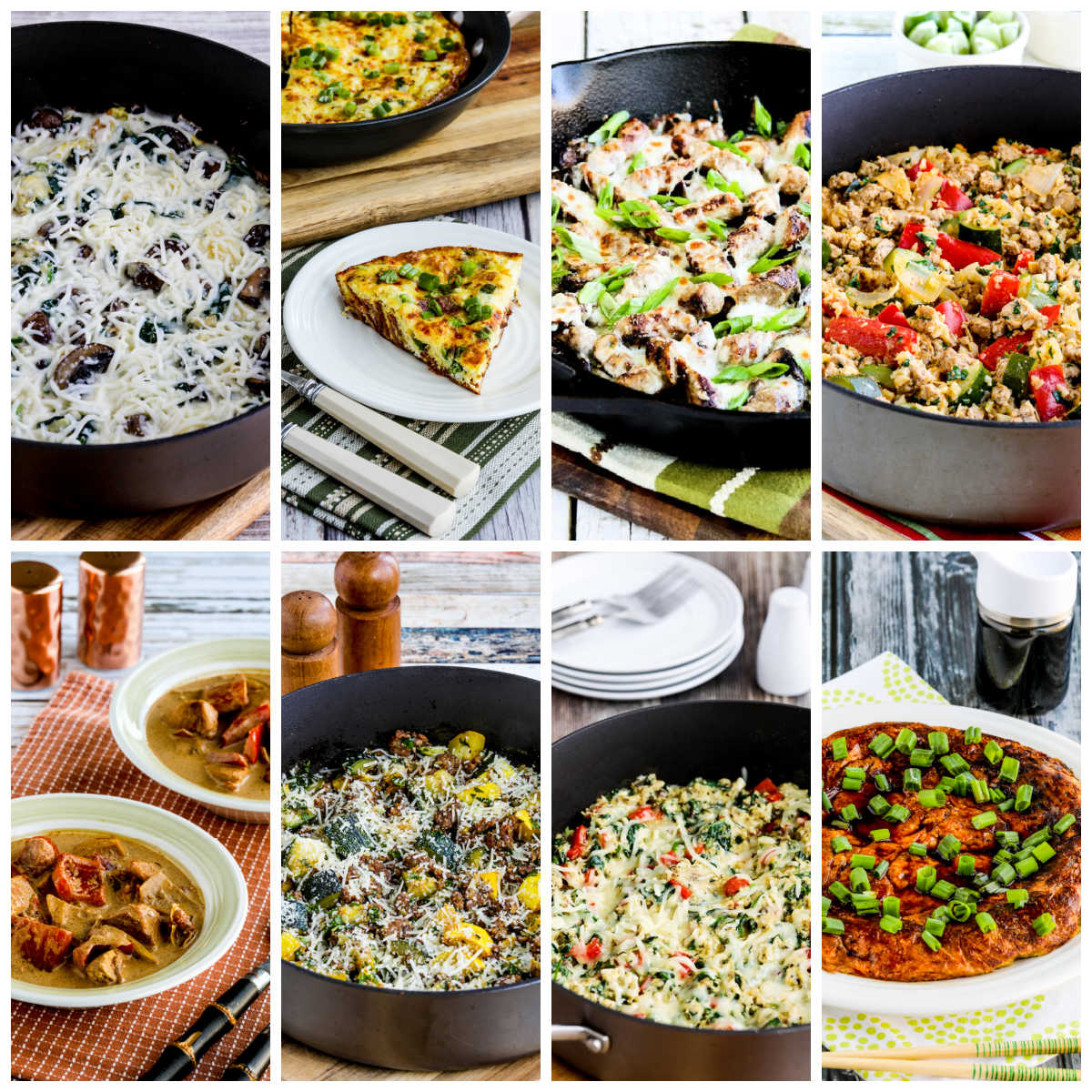 Low-Carb Skillet Meals collage showing featured recipes.