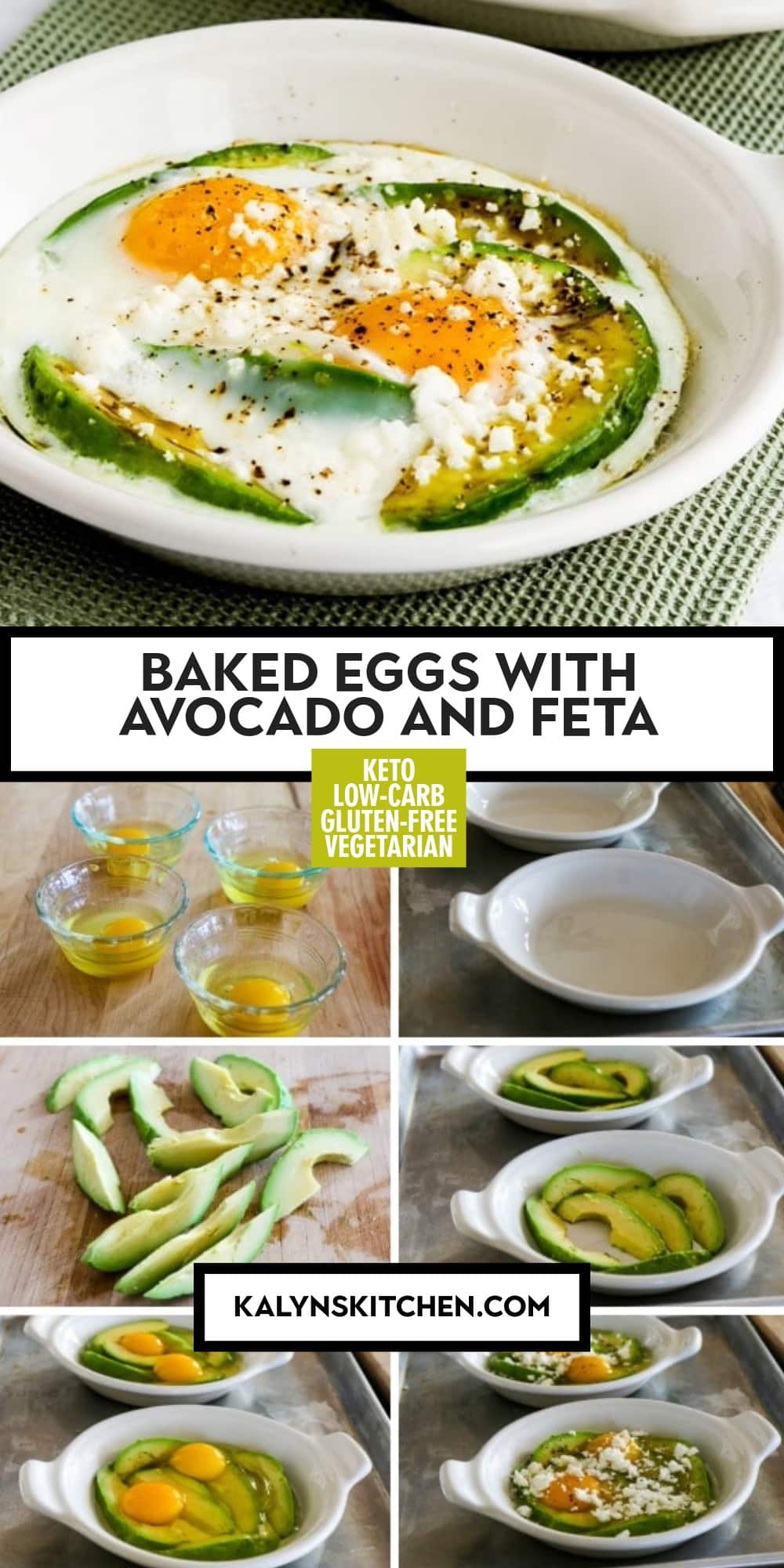 Pinterest image of Baked Eggs with Avocado and Feta