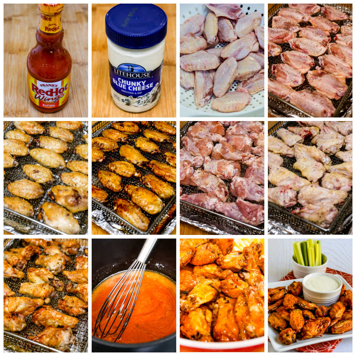 Recipe steps collage photo for Air Fryer Buffalo Wings.