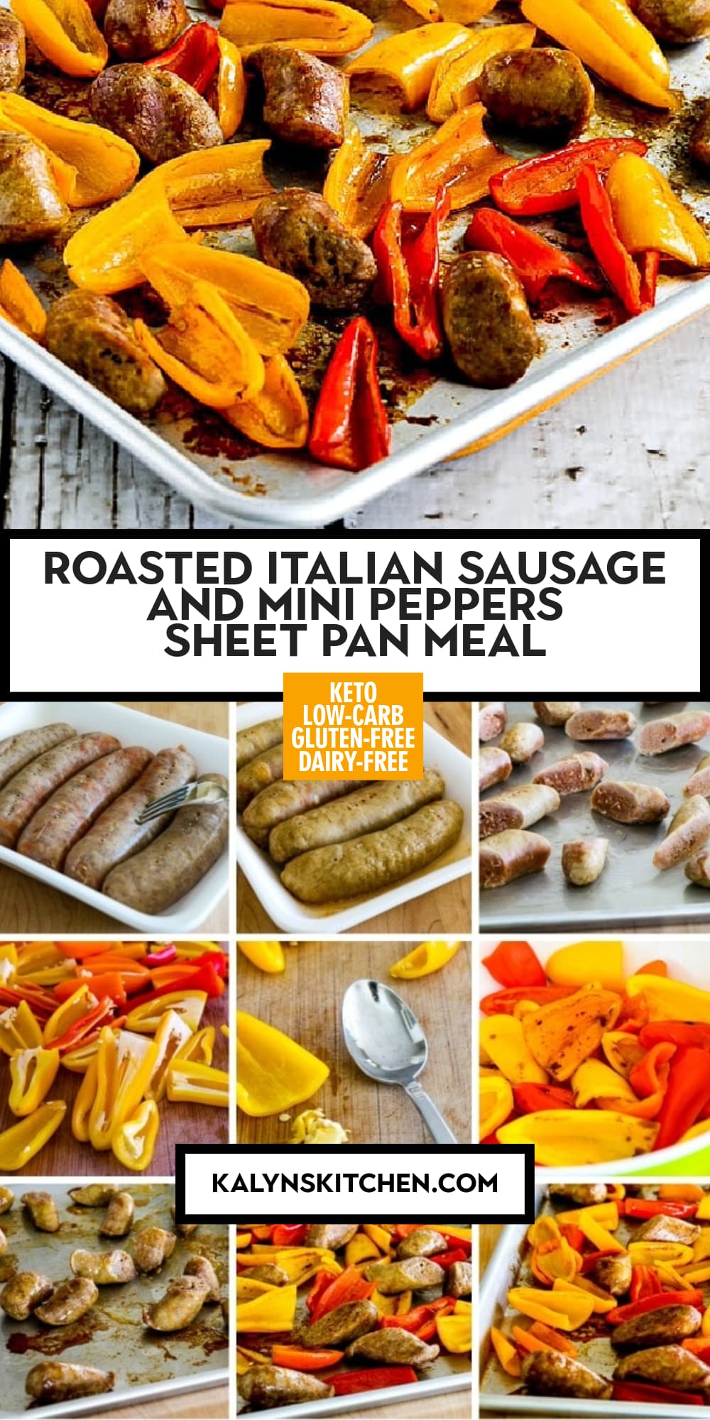 Pinterest image of Roasted Italian Sausage and Mini Peppers Sheet Pan Meal