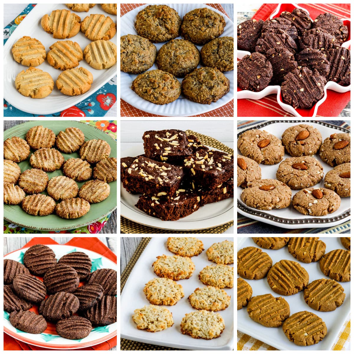 Sugar-Free (and Low-Sugar Cookies and Brownies collage of featured recipes.