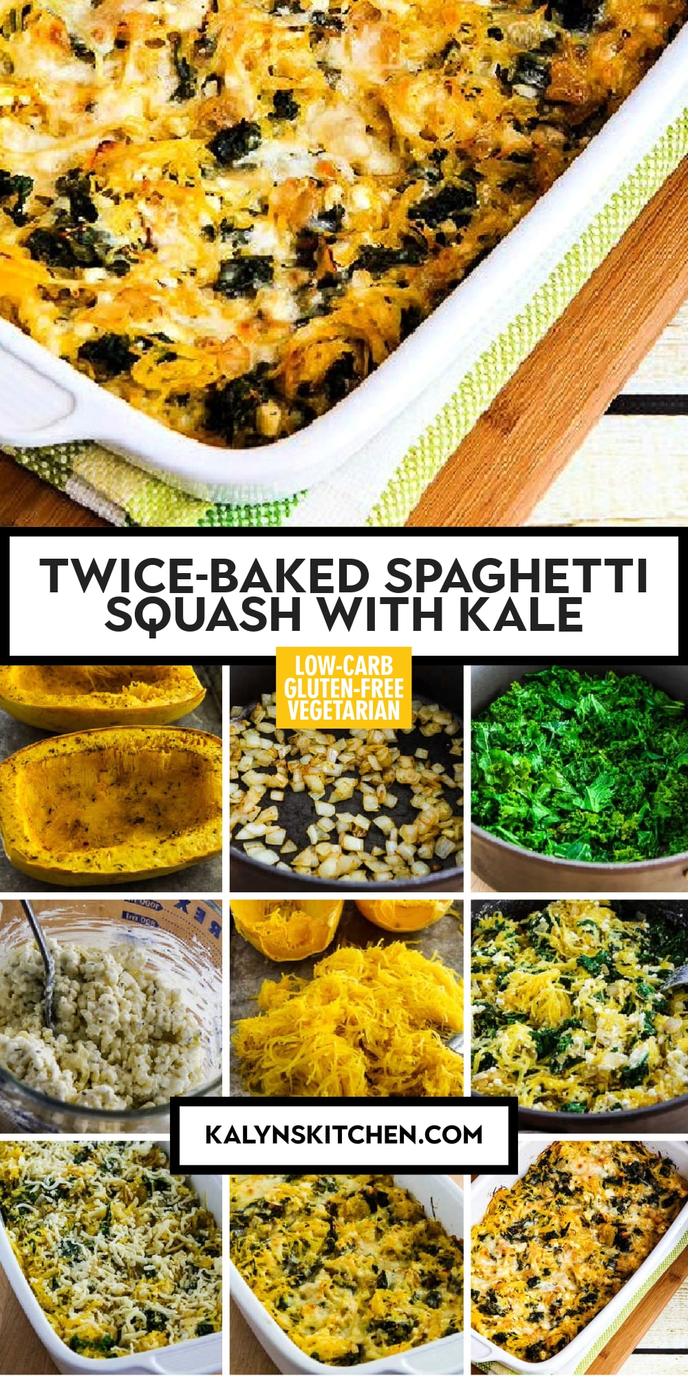Pinterest image of Twice-Baked Spaghetti Squash with Kale
