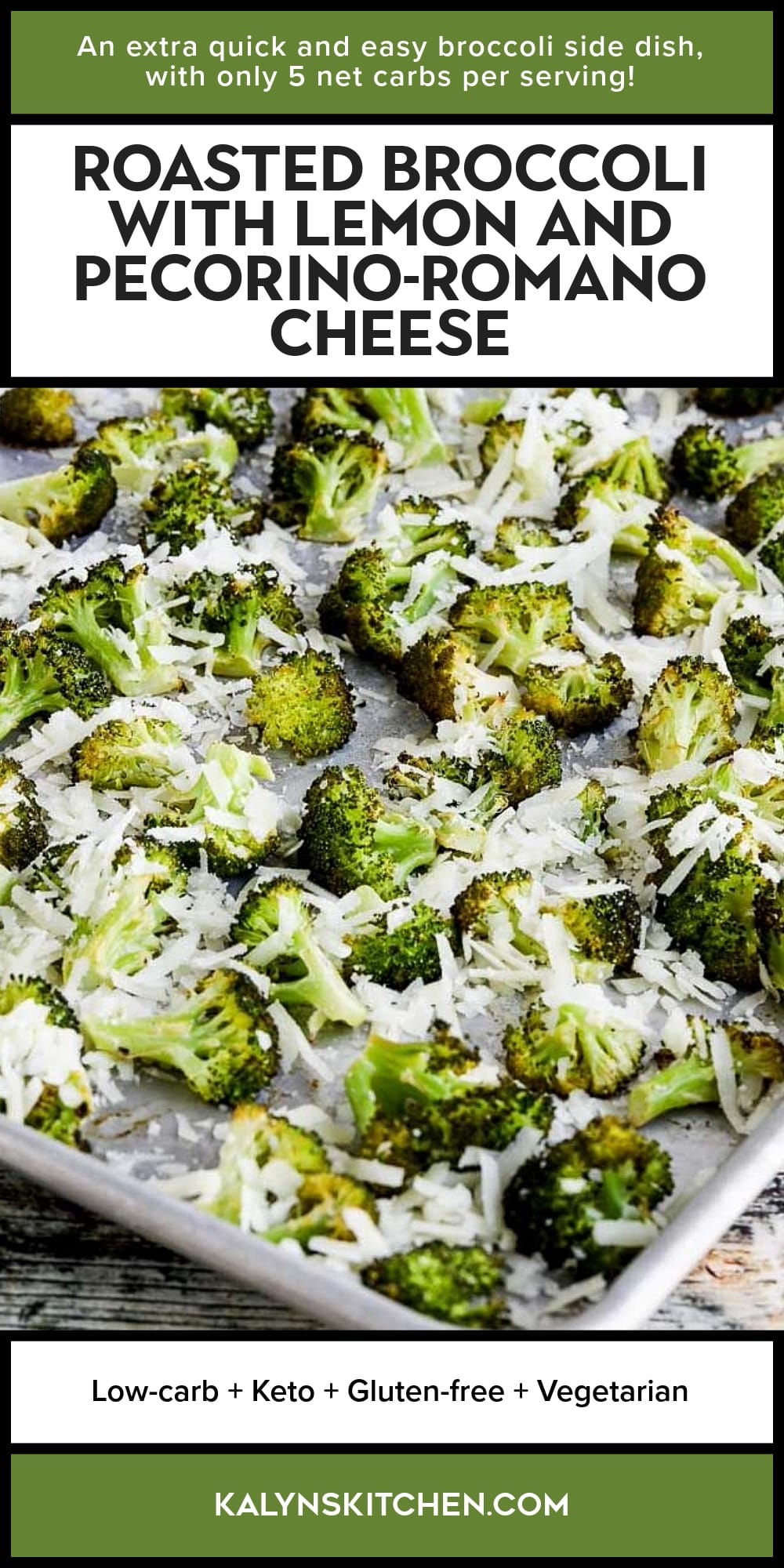 Pinterest image of Roasted Broccoli with Lemon and Pecorino-Romano Cheese