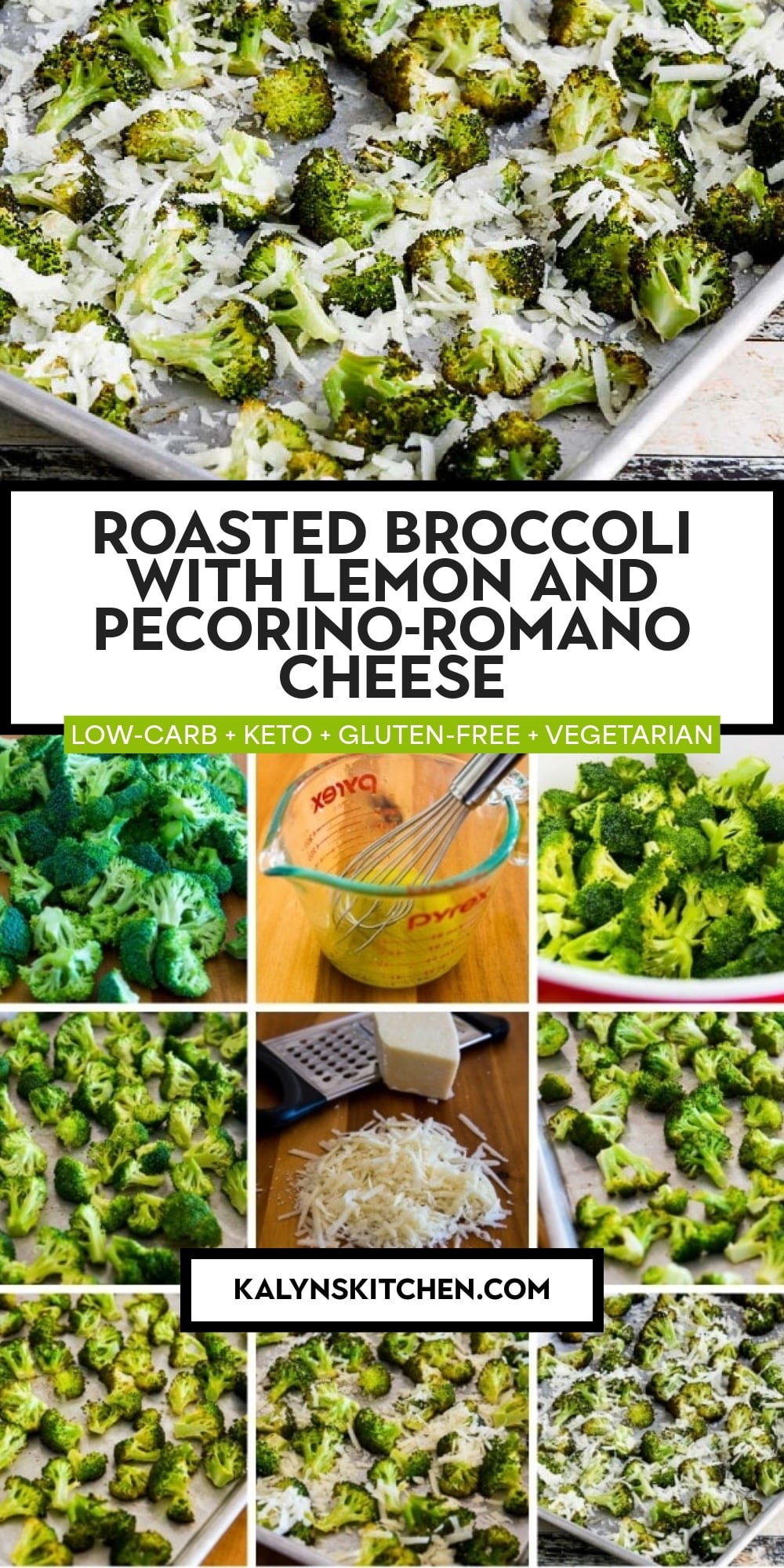 Pinterest image of Roasted Broccoli with Lemon and Pecorino-Romano Cheese