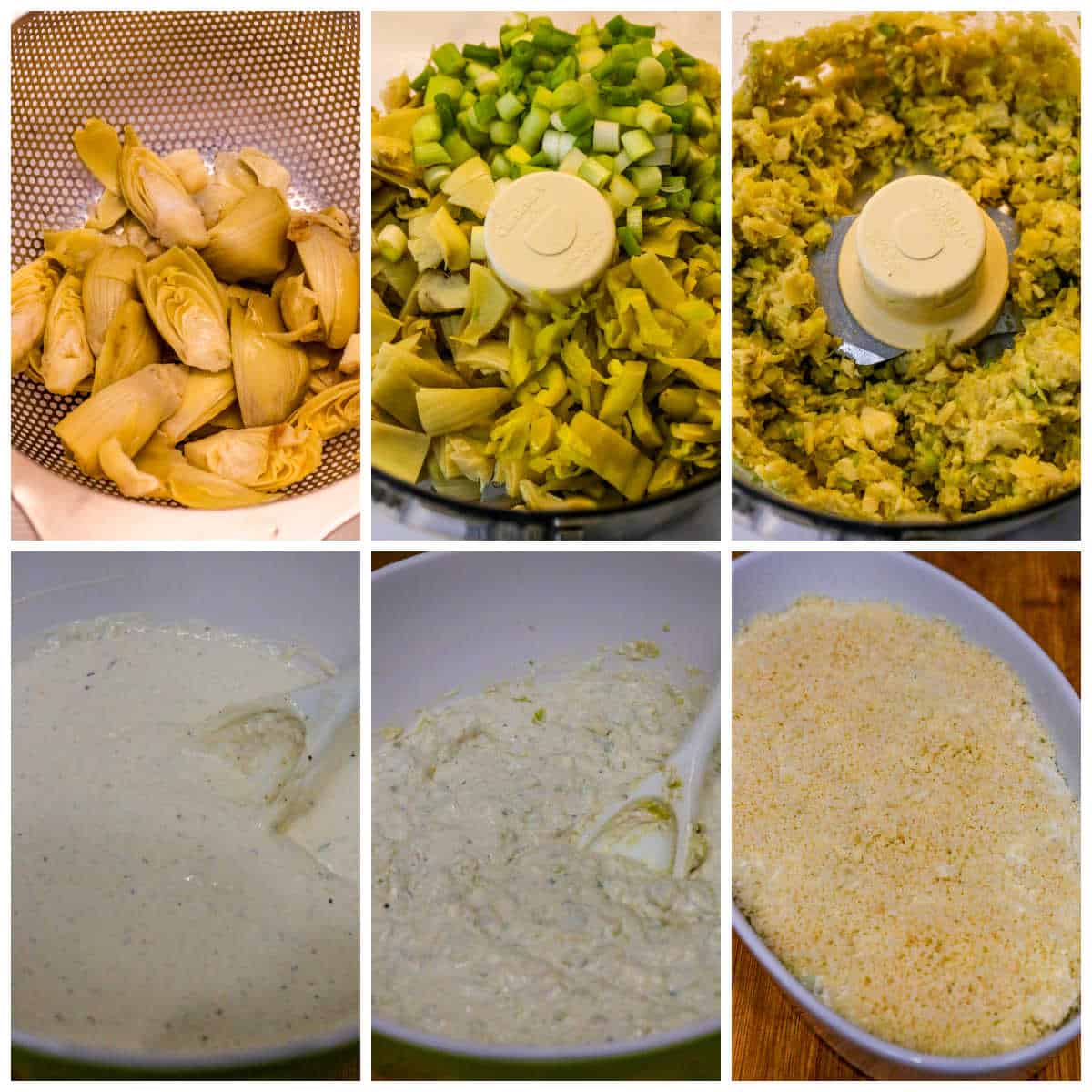 Process shots collage for Hot Artichoke Dip with Peperoncini