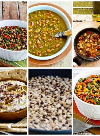 Black-Eyed Pea collage photo showing featured recipes and black-eyed peas cooking.