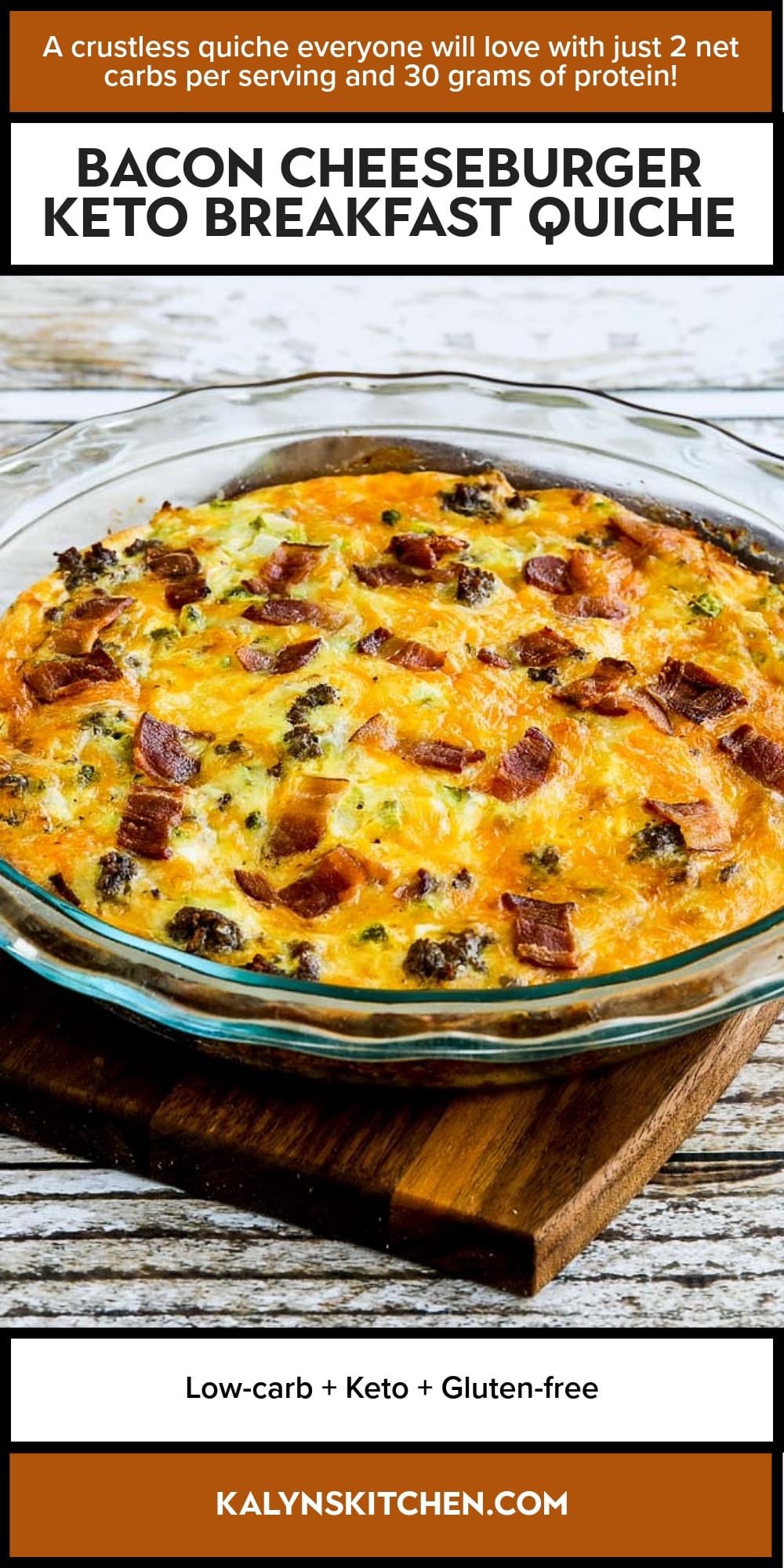 Pinterest image of Bacon Cheeseburger Keto Breakfast Quiche