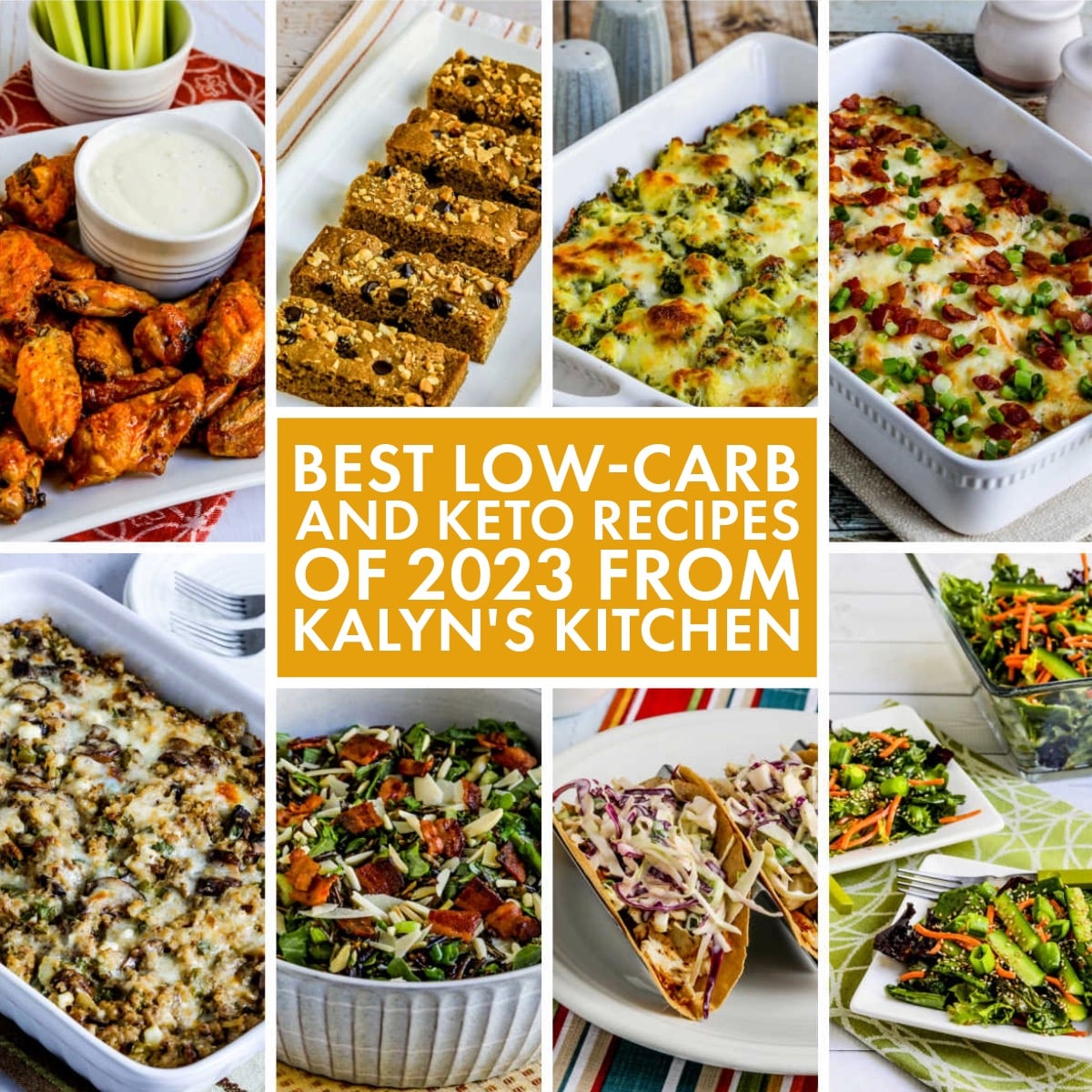 Best Low-Carb and Keto Recipes of 2023 from Kalyn's Kitchen text overlay collage.